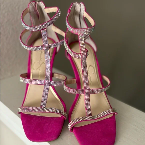 Jessica Simpson Women's Oliana Gem Bright Pink Embellished Stiletto Heel Sz 5M - Picture 7 of 9